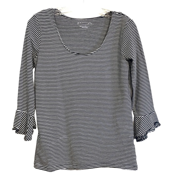 Philosophy Tops - Philosophy Republic Clothing Womens Top Black & White Striped-Bell Sleeve-Small